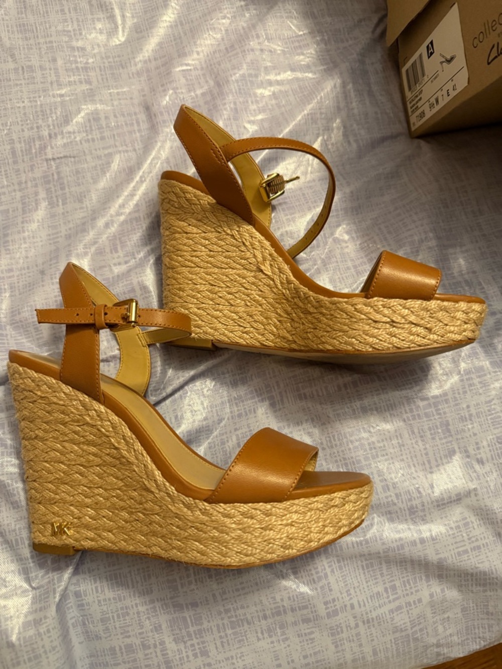 Michael Kors Tan Espadrille Wedge Sandals with Ankle Strap